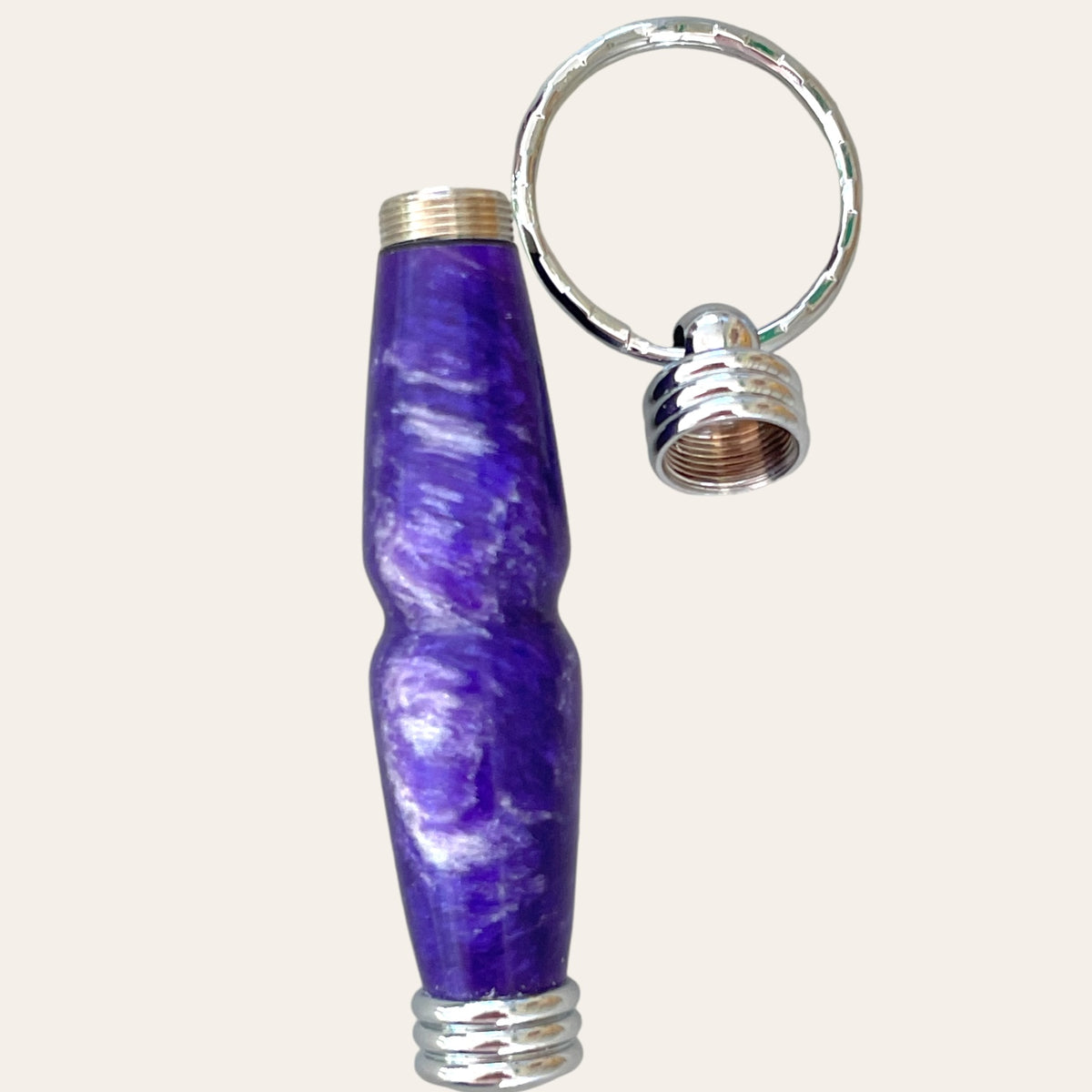 Hand Turned Resin Secret Compartment Key Chain - Purple Passion2