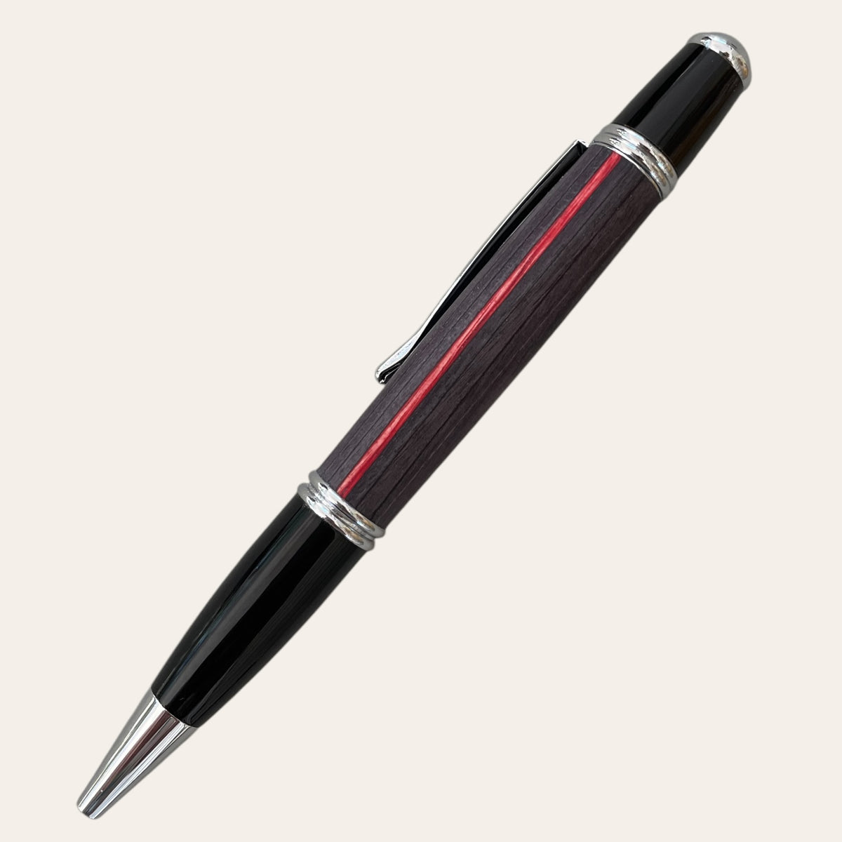 Hand Turned Thin Red Line Gatsby Pen With Chrome Trim - Spectraply Wood