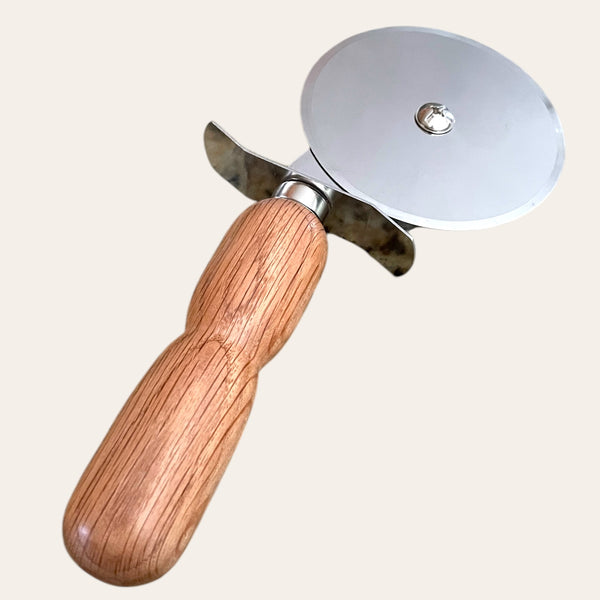 Red Oak Wood Hand Turned Pizza Cutter