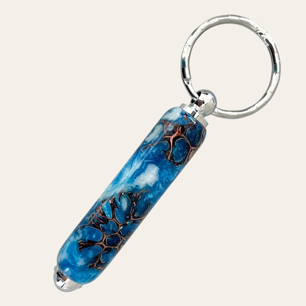 Small Resin Keychain - Sweet Gum Pod by Paul's Hand Turned Creations, blue and silver accents.