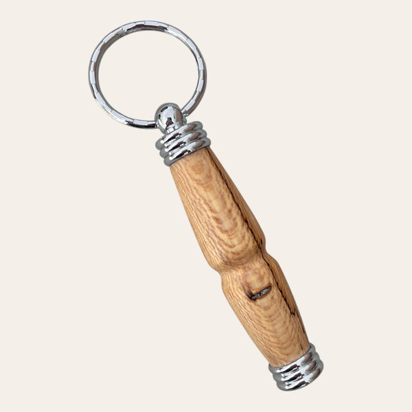 Spalted Maple Secret Keychain by Paul's: smooth, metal accents, & a silver ring.