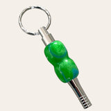 Summer Resin Key Chain by Paul's Hand Turned Creations: unique grip handle and safety whistle in green and chrome.