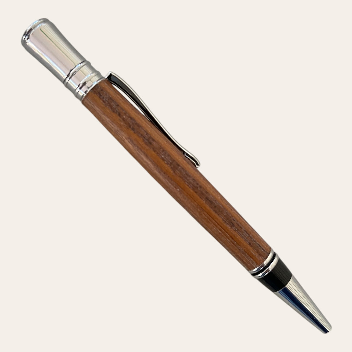 Teak Wood Refillable Executive Pen With Chrome Trim on a neutral background.