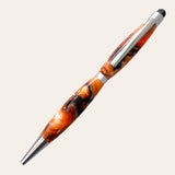 Paul's Hand Turned Creations' Tiger pen: elegant orange/black marbling, chrome trim.