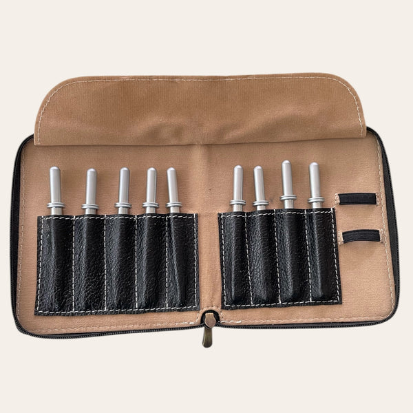 The evergreen forest crochet box set includes nine interchangeable handles.  Paul’s Hand Turned Creations. 