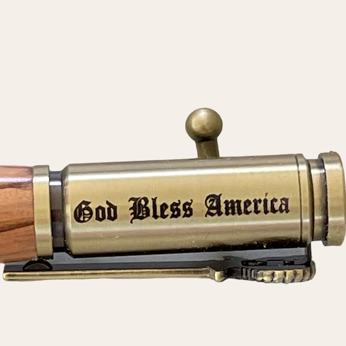 god bless america inscribed bald eagle refillable themed pen with olive wood. pauls hand turned creations