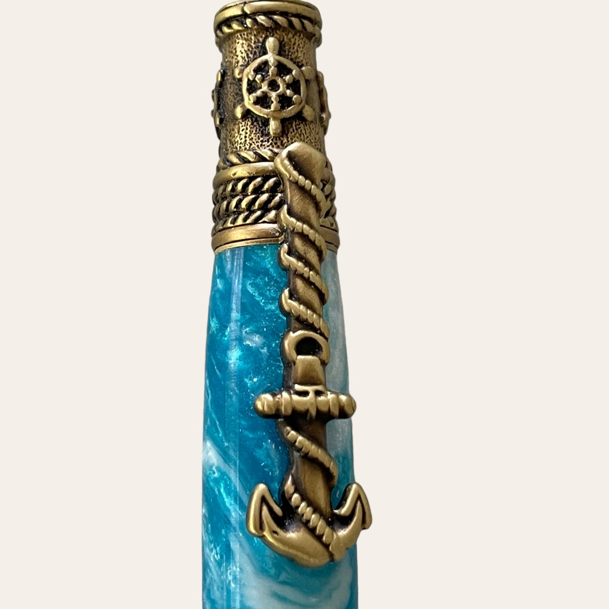 Nautical Theme Hand Turned Pen With Antique Brass Trim- Blue Sky Pens Paul's Hand Turned Creations   