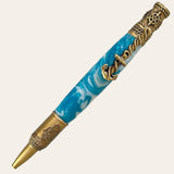 Nautical Theme Hand Turned Pen With Antique Brass Trim- Blue Sky Pens Paul's Hand Turned Creations   