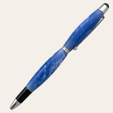 Back of the stylus pen on chrome trim made with blue sky resin. Paul's Hand Turned Creations