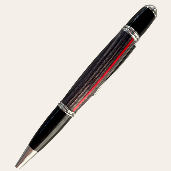 Hand Turned Thin Red Line Gatsby Pen With Chrome Trim - Spectraply Wood Pens Paul's Hand Turned Creations   