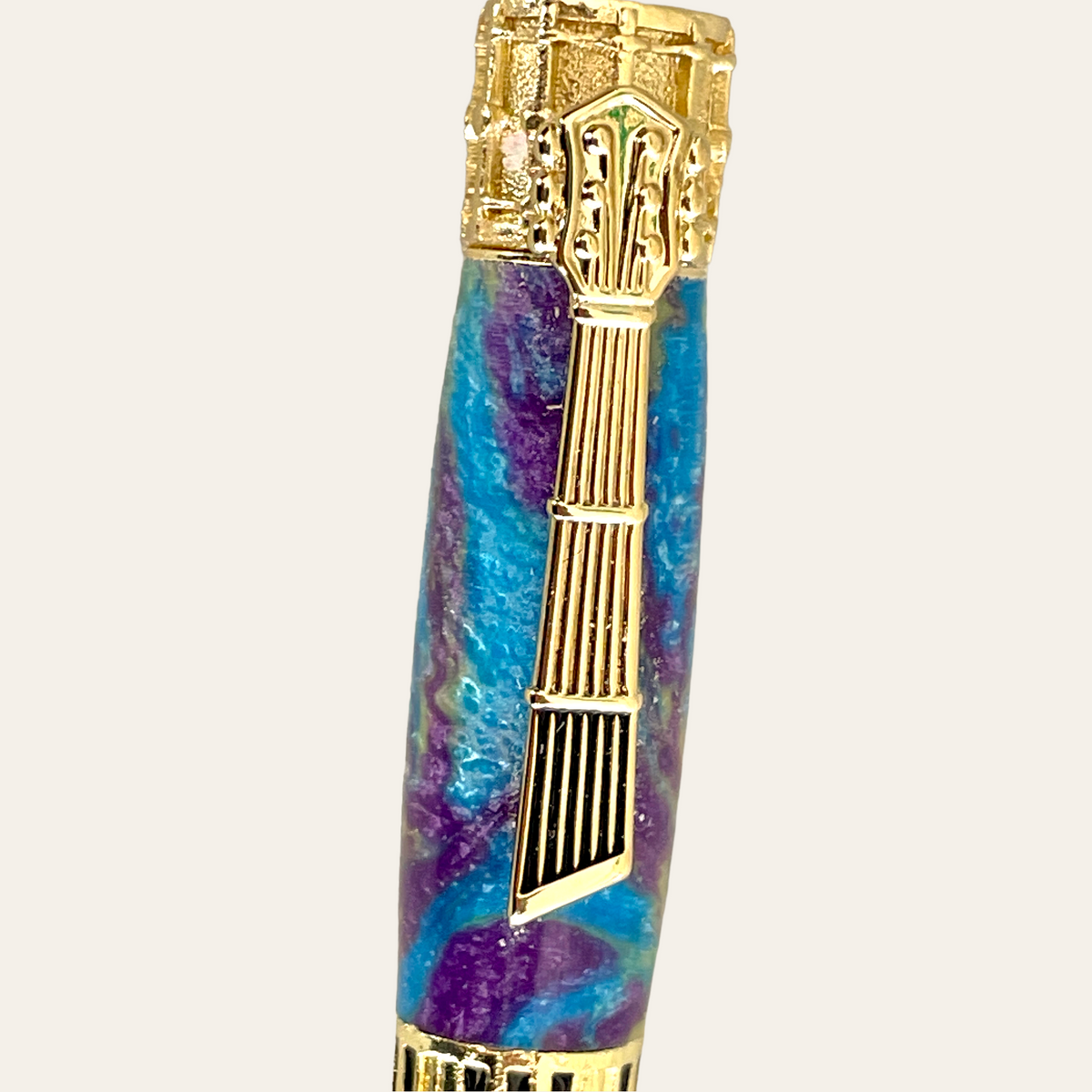 Hand Turned Resin Music Pen With Gold Trim- Rock N Roll Pens Paul's Hand Turned Creations   