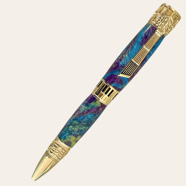 Hand Turned Resin Music Pen With Gold Trim- Rock N Roll Pens Paul's Hand Turned Creations   