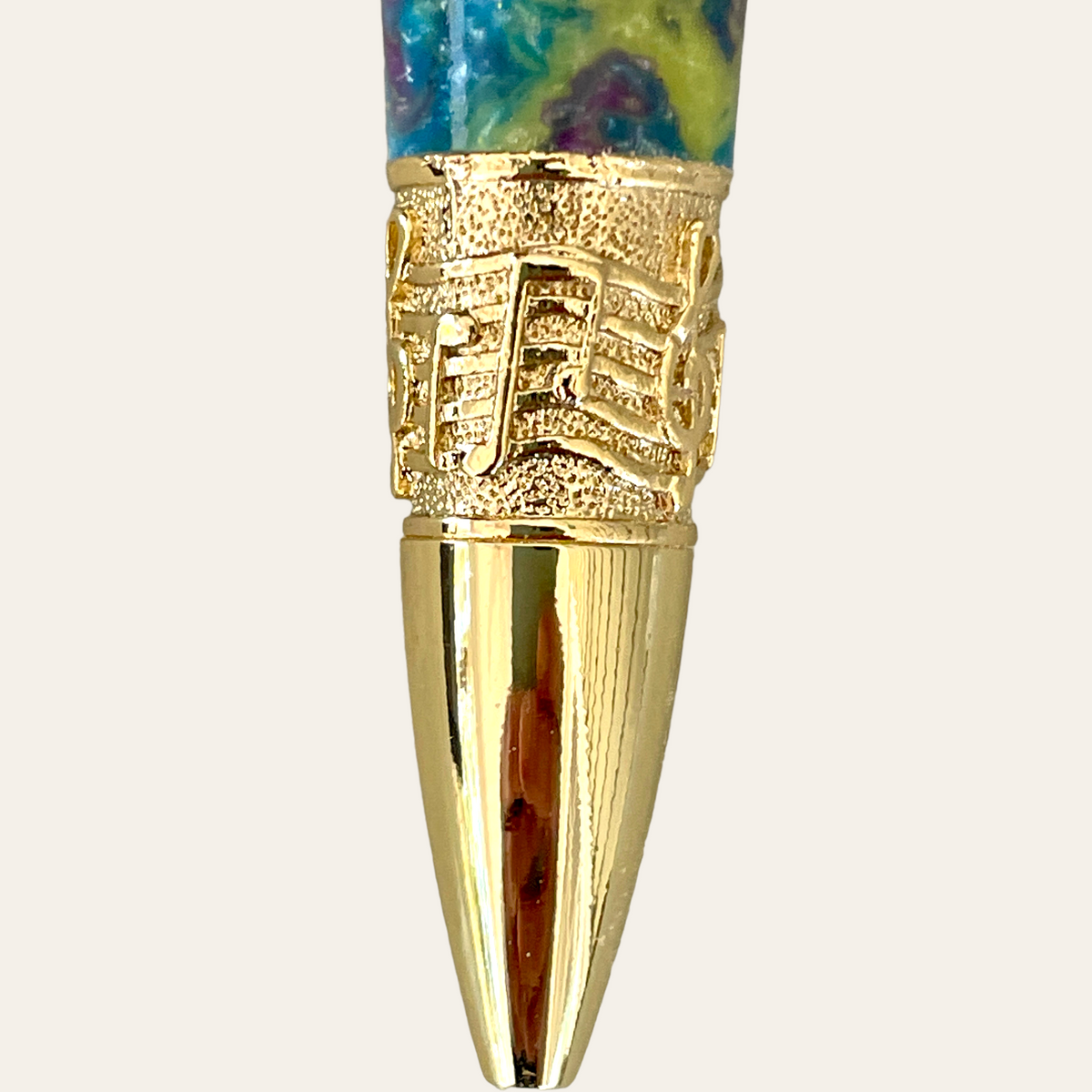 Hand Turned Resin Music Pen With Gold Trim- Rock N Roll Pens Paul's Hand Turned Creations   