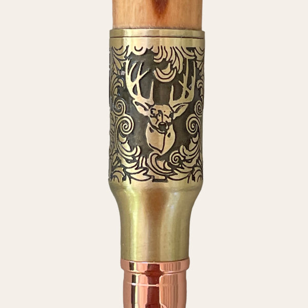 Hand Turned Deer Hunter Bolt Action with Antique Brass-Bethlehem Olive Wood Pens Paul's Hand Turned Creations   